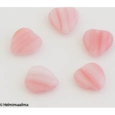 Tsekkiläinen lasihelmi sydän raidallinen vaaleanpunainen 10 mm, 5 kpl