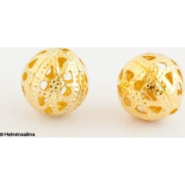 Metallihelmi filigree pallo kullattu 10 mm, 10 kpl