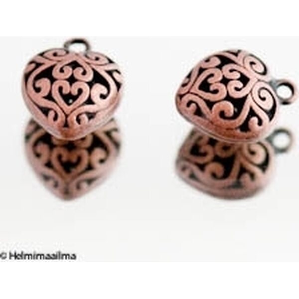 Riipus filigree sydän kupari 13 mm, 2 kpl