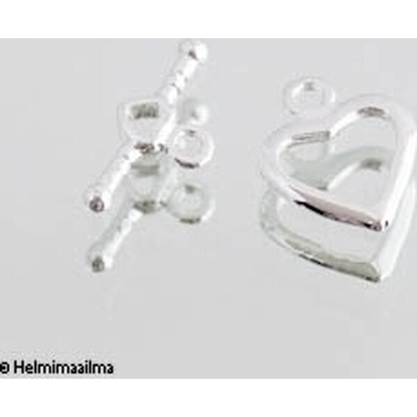 Salpalukko sydän hopeanvärinen, sydän 12 mm, salpa 16,5 mm, 4 paria