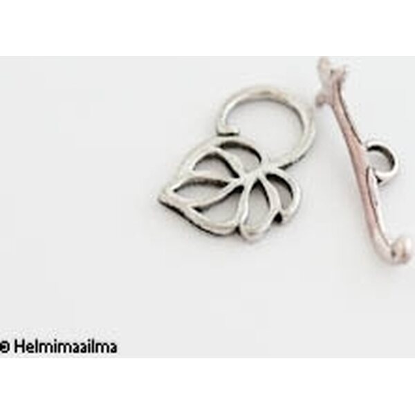 Salpalukko lehti antiikkihopea lehtiosa n. 20x15 mm,  salpa 22 mm, 4 paria