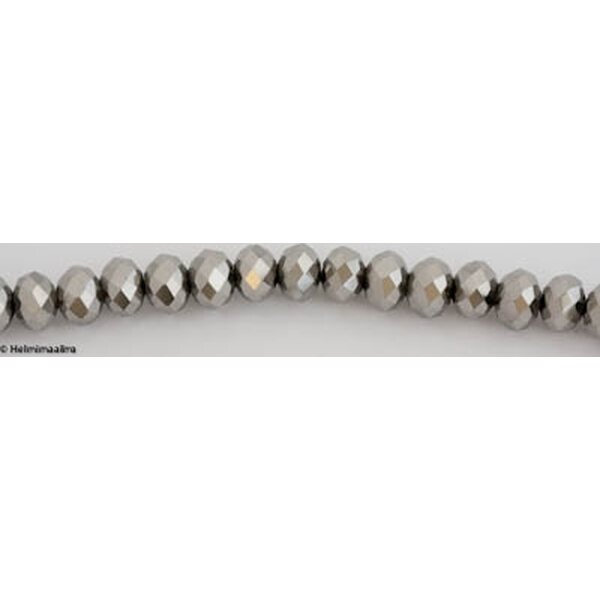 Lasihelmi fasetti abakus harmaa/hopeanhohtoinen 8 x 6 mm, 10 kpl