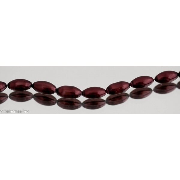 Helmiäislasihelmi riisi syvä luumunpunainen 16 x 8 mm, n. 81 cm nauha