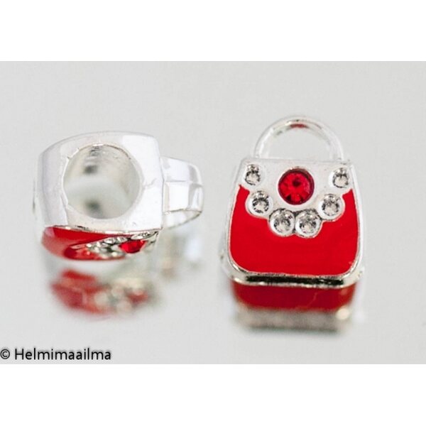Pandora metallihelmi emaloitu punainen käsilaukku punaisella strassilla 9 x 11 x 8 mm, 1 kpl
