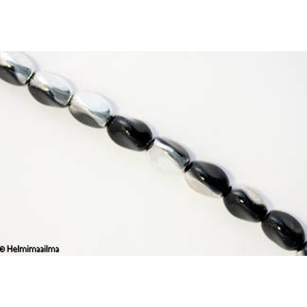 Kristallihelmi twist musta puolihopeoitu 10x13 mm, n. 34 cm nauha