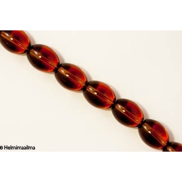 Lasihelmi ovaali ruskea 16x12 mm, n. 34 cm nauha