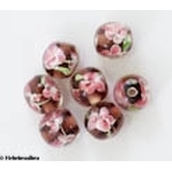 Lamppuhelmi kukkakuvio liila pyöreä 14 mm, 1 kpl