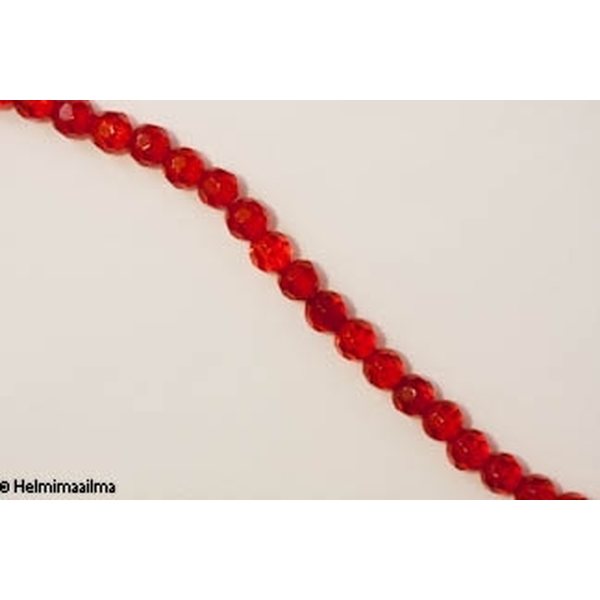 Kristallihelmi särmikäs pyöreä 6 mm, punainen, n. 34 cm nauha