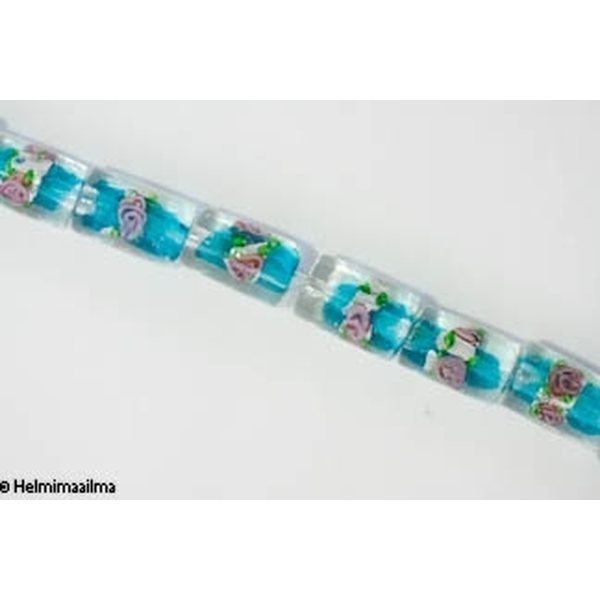 Hopeafoliohelmi kukalla putki 16x10 mm, turkoosi, 1 kpl
