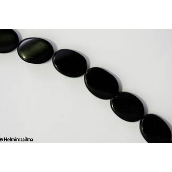 Musta kivi litteä ovaali 18x13 mm, n. 40 cm nauha