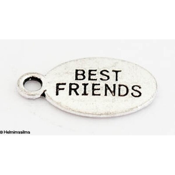 Riipus soikea 10 x 18 mm "BEST FRIENDS" antiikkihopea, 8 kpl
