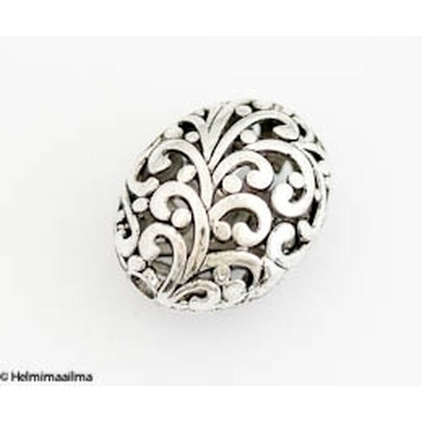 Metallihelmi filigree soikea 21 x 17 x 13 mm antiikkihopea, 2 kpl