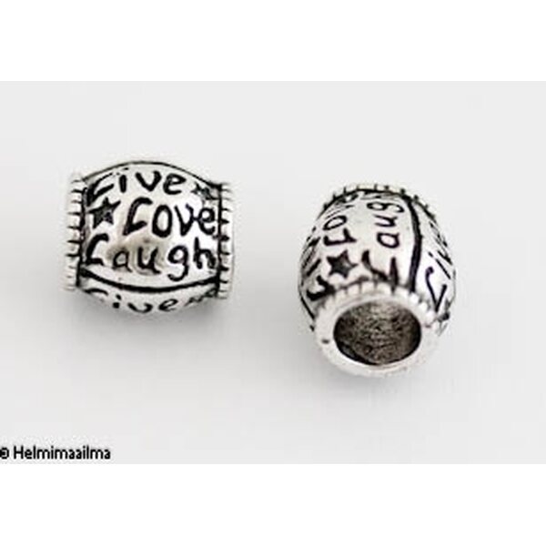 Pandora metallihelmi "Live Love Laugh" 10,5 x 10 mm antiikkihopea, 1 kpl