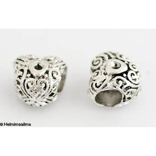 Pandora metallihelmi sydän kuvioitu 11 x 9 mm antiikkihopea, 1 kpl
