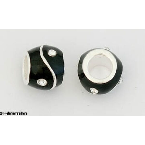 Pandora metallihelmi emaloitu musta kirkkailla strasseilla 10 x 8 mm, 1 kpl