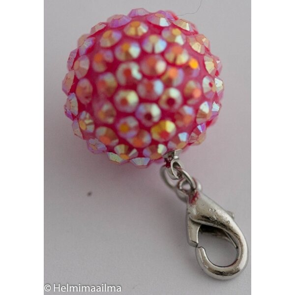 Riipus papukaijalukolla pinkki strasseilla pyöreä 20 mm, 1 kpl