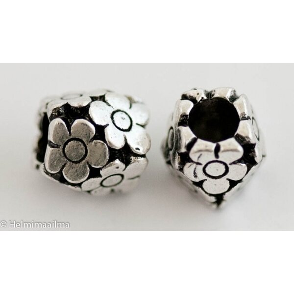 Pandora metallihelmi kukilla 10 x 10 mm antiikkihopea, 1 kpl