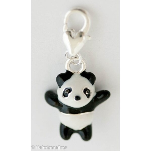 Riipus 12 mm papukaijalukolla panda emaloitu musta-valkoinen, panda n. 17 x 15 mm, 1 kpl