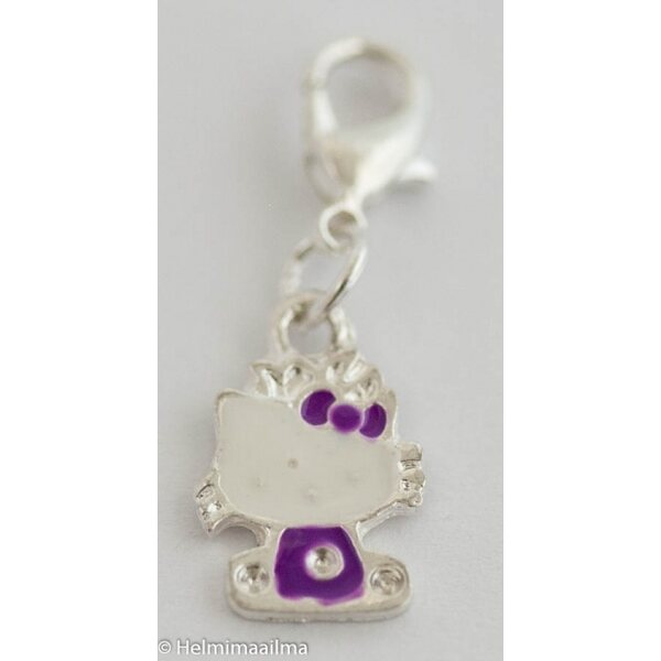 Riipus 12 mm papukaijalukolla Hello Kitty emaloitu liila, Hello Kitty 16 x 10 mm, 1 kpl