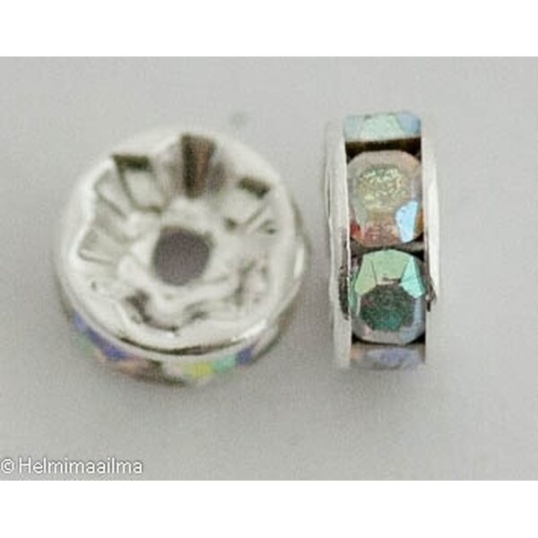 Metallihelmi kristallistrassirondelli 8 mm kirkkaat AB väriset strassit, 1 pc