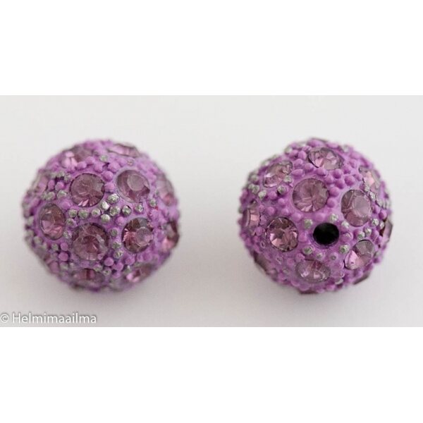 Shamballa / pavehelmi pyöreä 12 mm violetti violeteilla kristalleilla, 1 kpl