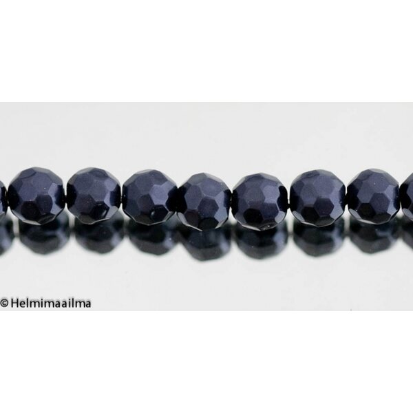Helmiäislasihelmi fasettihiottu pyöreä 8 mm musta, n. 40 cm nauha