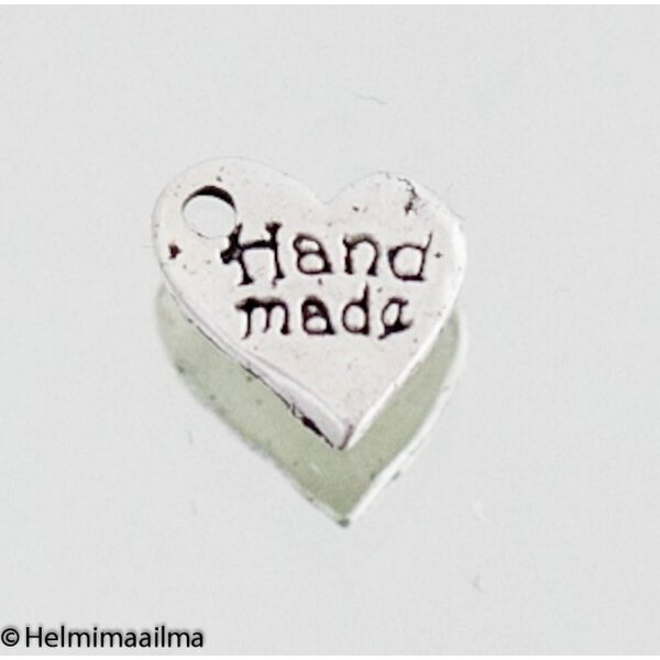 Riipus sydän "Hand made" 9 mm antiikkihopea, 10 kpl