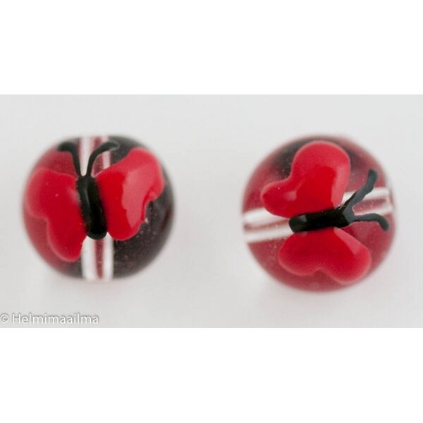 Lamppuhelmi kirkas pyöreä 12 mm punaisilla perhosilla, 1 kpl