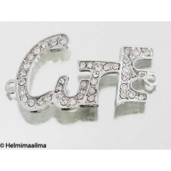 Korulinkki "CUTE" kirkkailla strasseilla platinanvärinen, 44 x 23 mm, 1 kpl