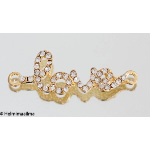 Korulinkki "LOVE" kullanvärinen kirkkailla strasseilla 43 x 14 mm, 1 kpl