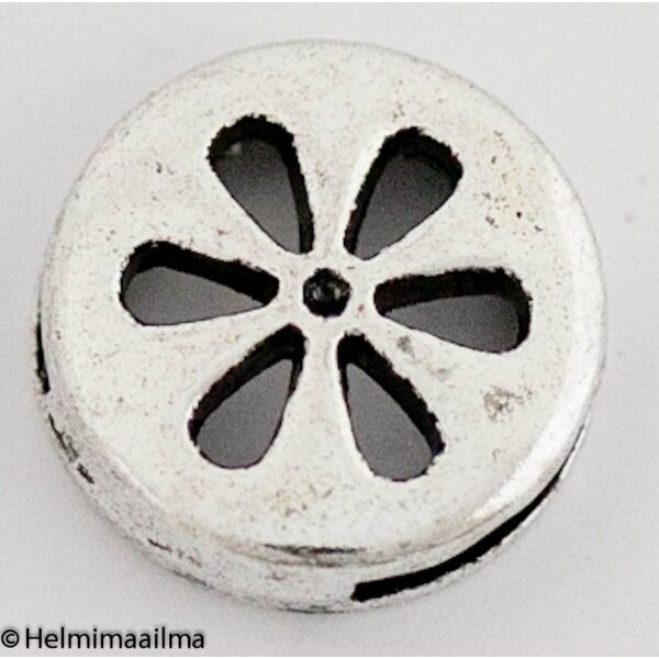 Metallihelmi tabletti kukkakuvioinen reikä 21 x 5 mm antiikkihopea, 1 kpl