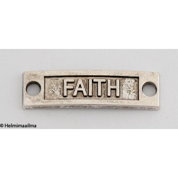 Korulinkki "FAITH" 34 x 9 mm antiikkihopea, hiukan kaareva, 4 kpl