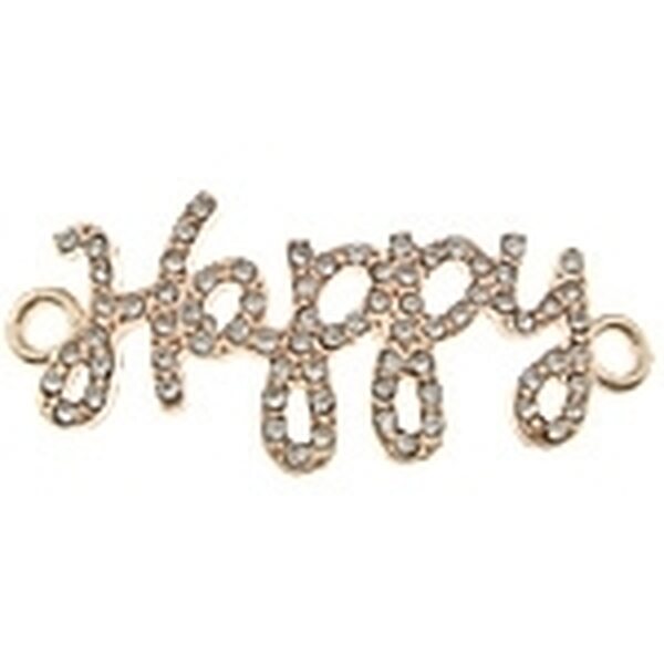 Korulinkki "Happy" kirkkailla kristalleilla ruusukullan värinen 46 x 16 mm, 1 kpl