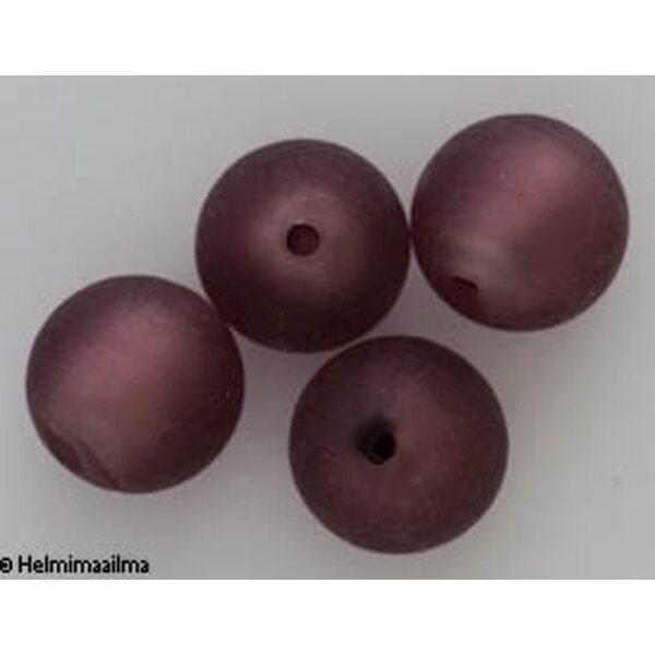 Hopeafoliohelmi huurrettu tumma ametisti pyöreä 14 mm, 1 kpl