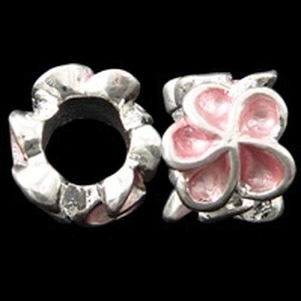 Pandora metallihelmi emaloitu vaaleanpunainen kukka 10 x 8 mm, 1 kpl