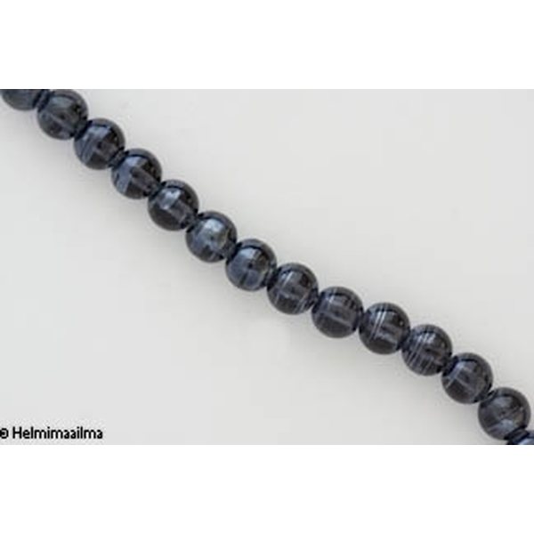 Lasihelmi pyöreä 8 mm hopeafolioraita, siniharmaa, n. 81 cm nauha