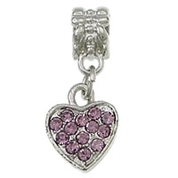 Pandora riipus sydän 11 x 14 mm vaaleanpunaisilla kristalleilla platinanvärinen, 1 kpl