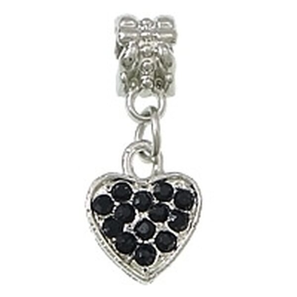 Pandora riipus sydän 11 x 14 mm mustilla kristalleilla platinanvärinen, 1 kpl