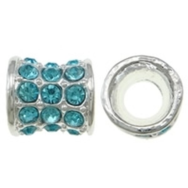 Pandora metallihelmi iso tynnyri turkooseilla kristalleilla hopeanvärinen 13 x 13 mm, 1 kpl