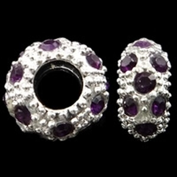 Pandora metallihelmi hopeanvärinen liiloilla kristalleilla 11 x 5 mm, 1 kpl