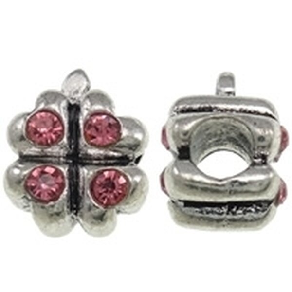 Pandora metallihelmi apilankukka pinkeillä kristalleilla 10 x 13 mm, 1 kpl