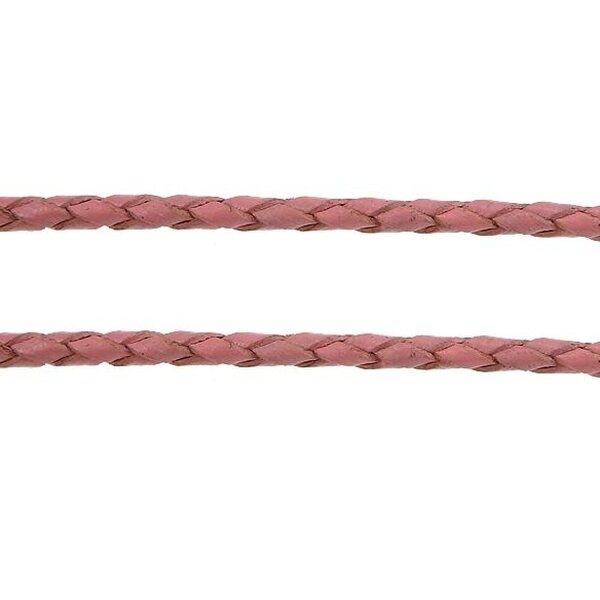 Nahkanyöri punottu vaaleanpunainen pyöreä 3 mm, 1 metri