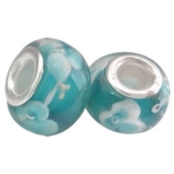 Pandora lamppuhelmi turkoosinvihreä turkooseilla kukilla 14 x 10 mm, 1 kpl