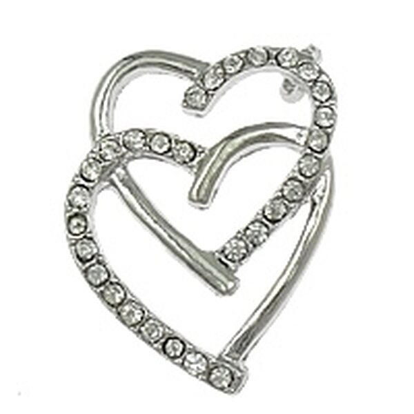 Riipus tuplasydän kirkkailla kristalleilla 25 x 19 mm platinanvärinen, 1 kpl