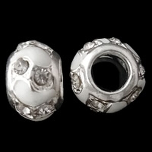 Pandora metallihelmi valkoisella emaloinnilla ja kirkkailla kristalleilla 14 x 9 mm, 1 kpl