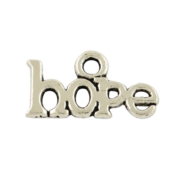 Riipus teksti "hope" 15 x 13 mm antiikkihopea, 10 kpl