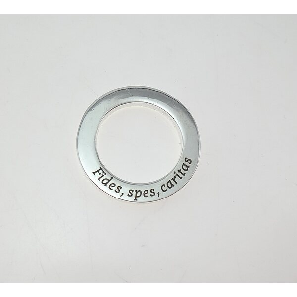 Metallihelmi / rengas "Fides, spes, caritas" hopeanvärinen 22 mm, 1 kpl