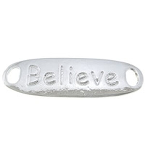 Korulinkki "Believe" hopeanvärinen 34 x 11 mm, 2 kpl
