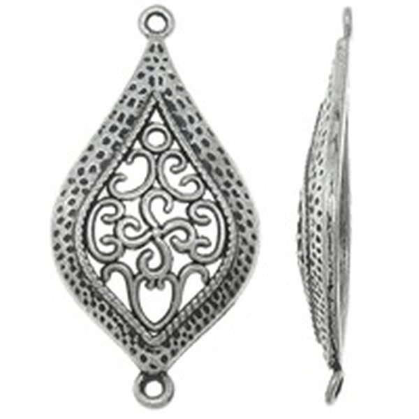 Korulinkki filigree pisara 24x47x5.50mm antiikkihopea, 2 kpl