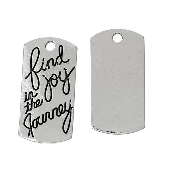 Riipus "Find joy in the Journey" 20 x 10 mm antiikkihopea, 5 kpl